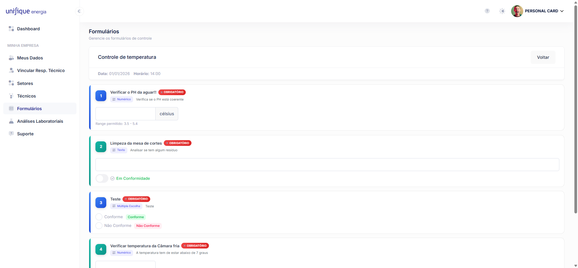 Tela de detalhes do formulário