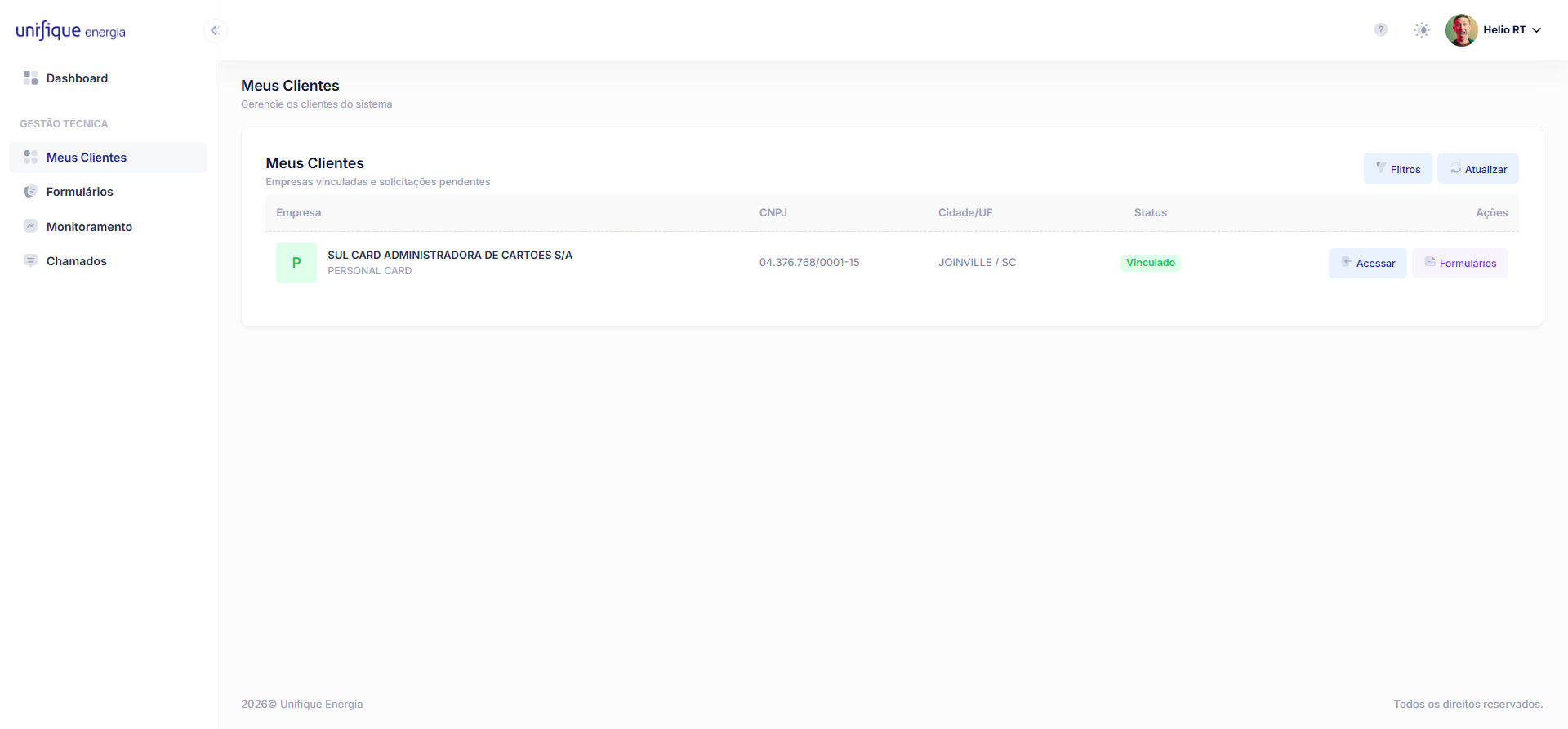 Listagem de clientes